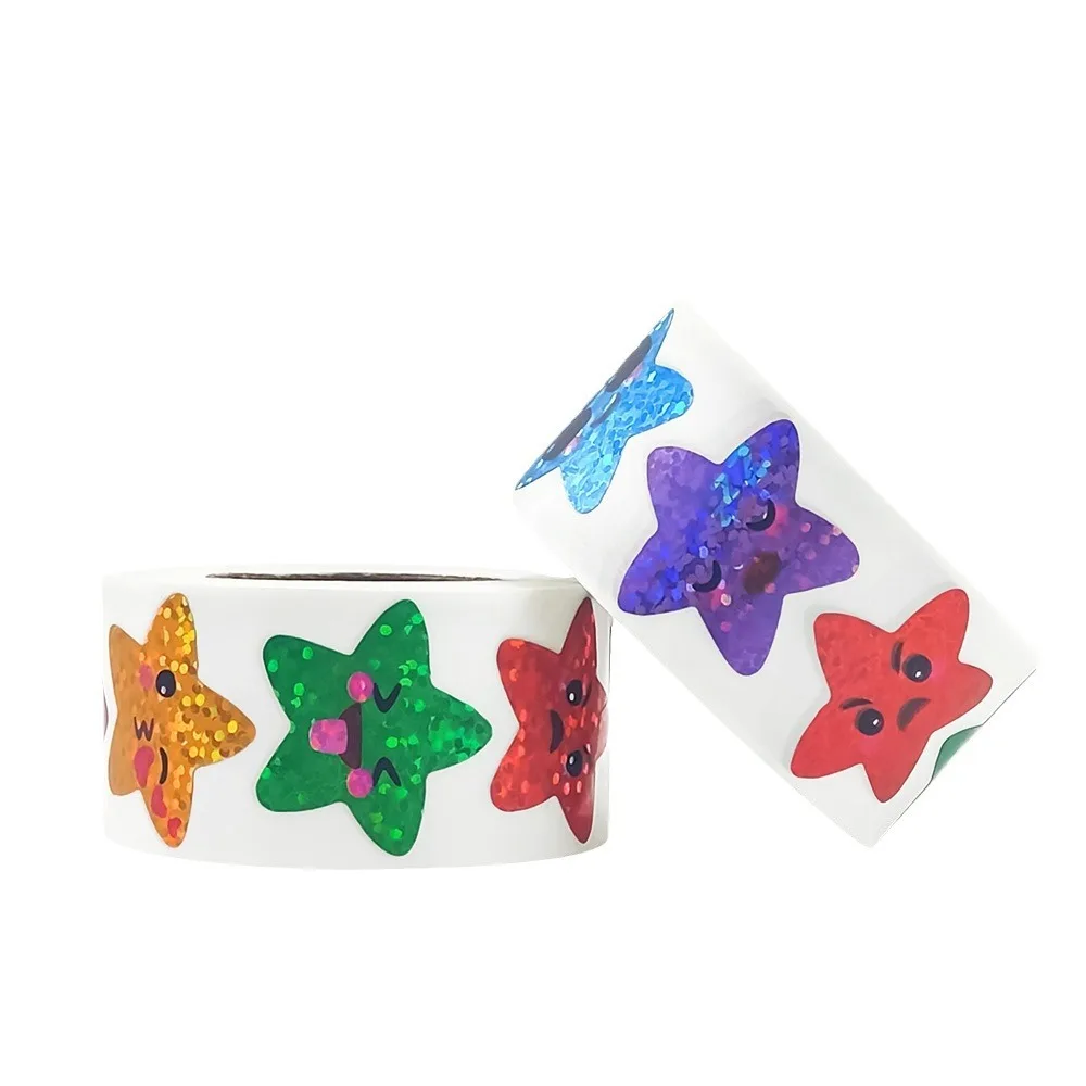 100-500PCS New Star Stickers Cartoon Stickers Small Packaging Roll Pack Rolling Stickers for Children Kids Thank You Lables