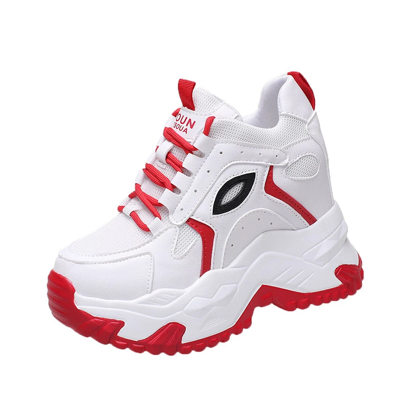 2022 nowych kobiet Chunky Sneakers przypadkowi buty na wysokiej platformie buty na koturnie z wysokim obcasem grube podeszwie odkryte buty sportowe