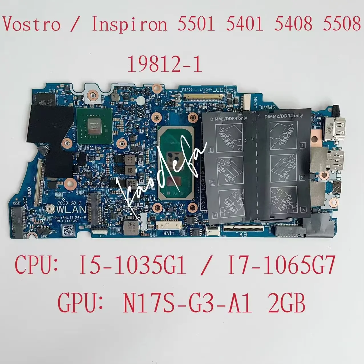 Dell Vostro 14 5401 Vostro 15 5501 노트북 마더보드, I5 I7 10Th 세대 CPU GPU, 2G CN-08WK8R CN-0RHCDN CN-0C1C0Y, 19812-1