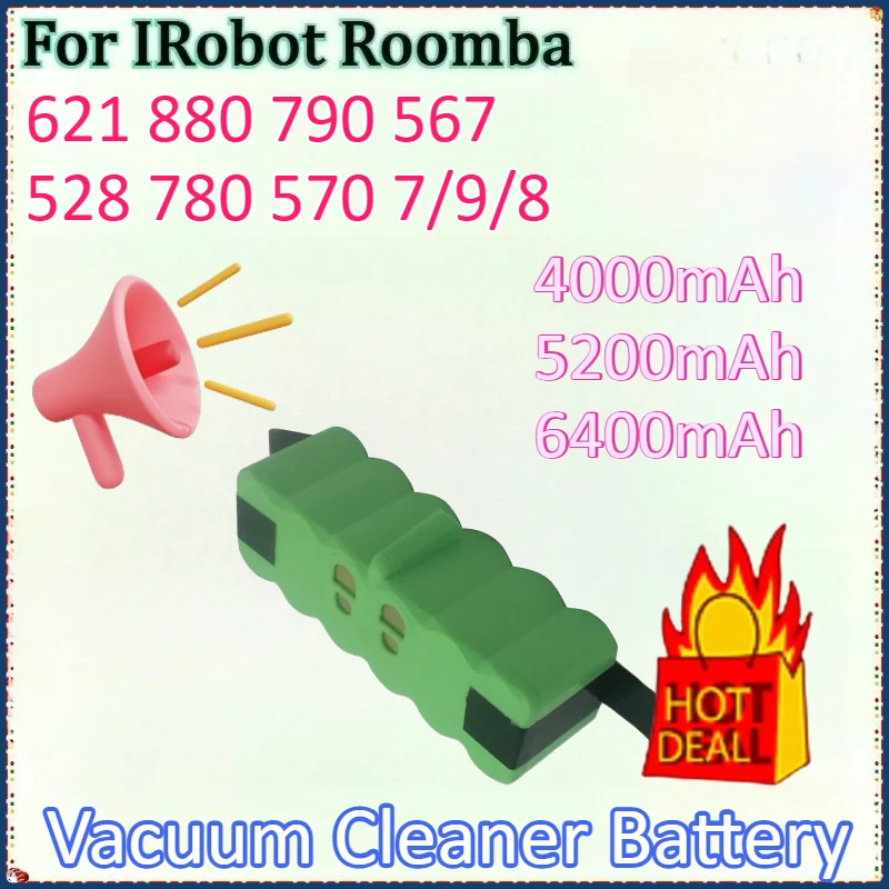 

New 14.8V 6400mAh for IRobot Roomba 621 880 790 567 528 780 570 7/9/8 Series Batteries Accessories Vacuum Cleaner Battery