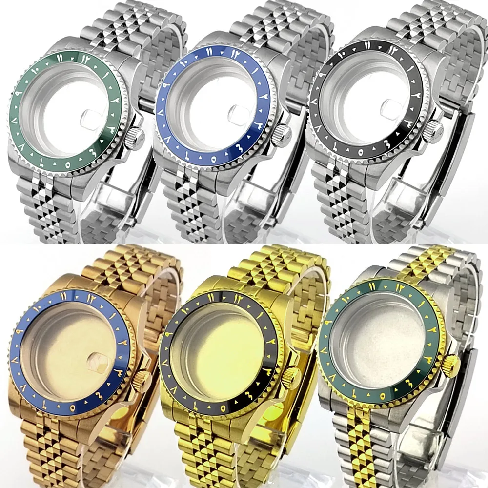 40.5mm Mechanical Watch Case Fit NH35 NH36 Movement Sapphire Lens Black Blue Green Arabic Numerals Watch Box Parts Accessories