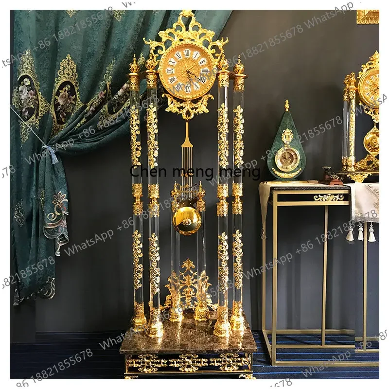 d178 European Floor Clock Living Room Villa Pendulum Clock Club Model Golden Crystal Standing Clock
