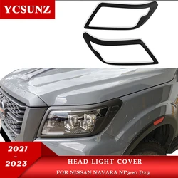 ABS Chrome Black Head Light Cover Trims For Nissan Navara Frontier Np300 D23 2021 2022 2023 Front Lamp Protector Car Accessories