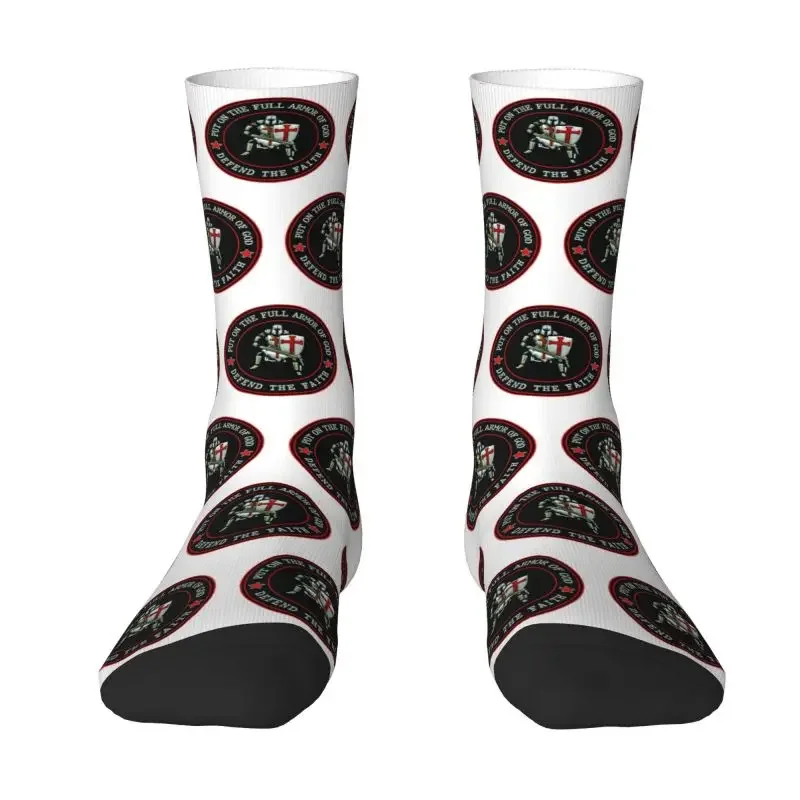 Christian Knight Defend The Faith Socks for Women Men Stretchy Summer Autumn Winter Knights Templar Crusader Crazy Crew Socks