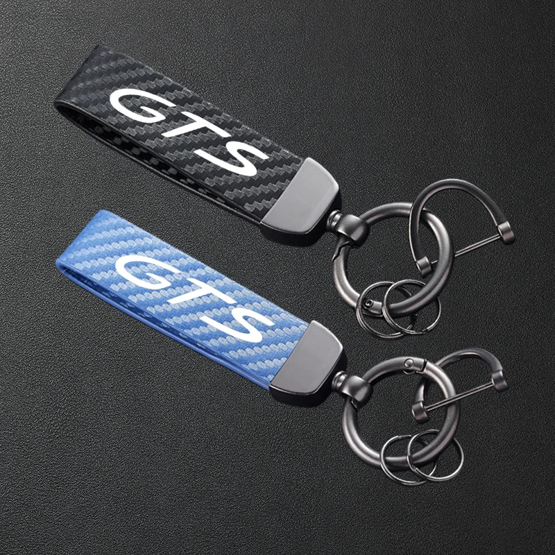 Llavero de Cuero con Textura de Fibra de Carbono para Porsche GTS Cayenne Cayman Panamera Macan 911 718 928 901 930