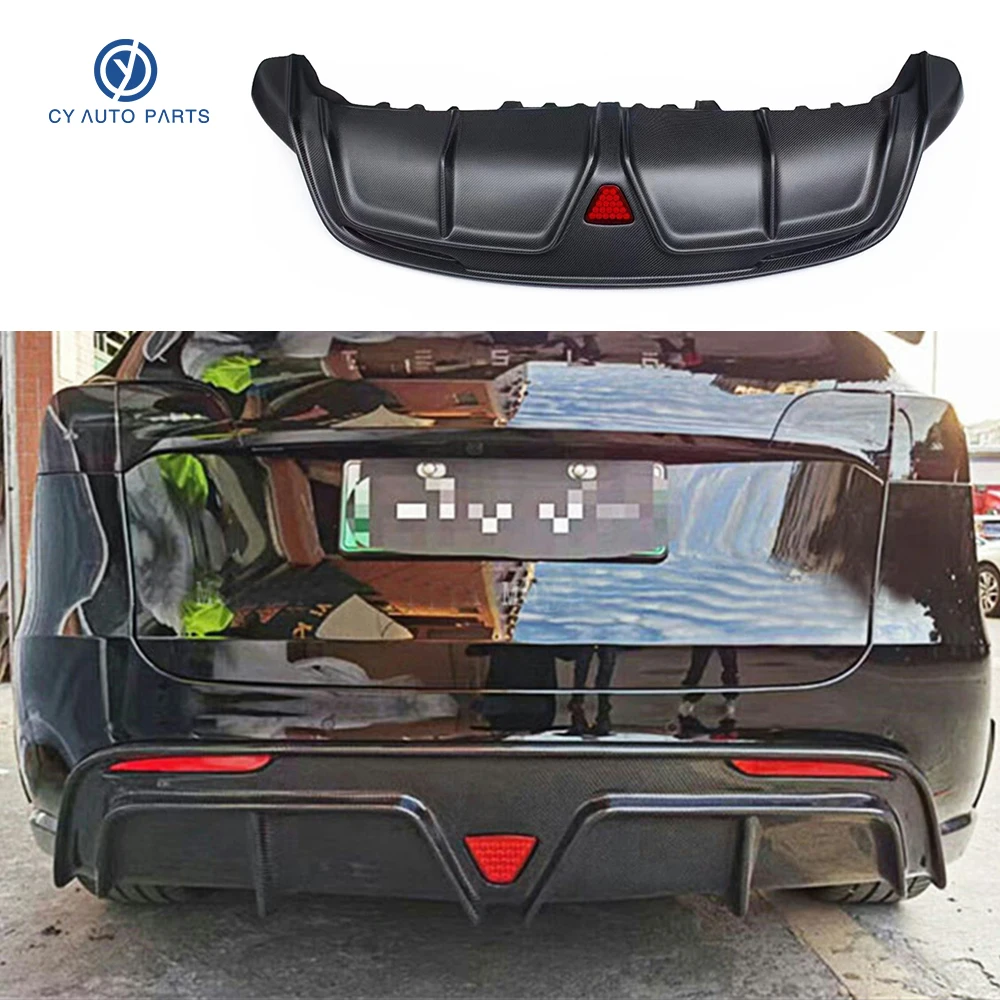 Carbon Fiber Rear Bumper Diffuser Lip Fins With Brake Light For Tesla Model Y Car Rear Bumper