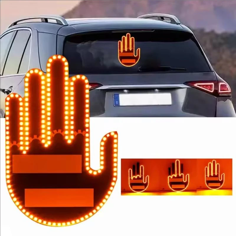 

Car Finger Light with Remote, Road Rage Signs Middle Finger Gesture Light，Auto Amber Middle Finger Warning Brake Light ﻿