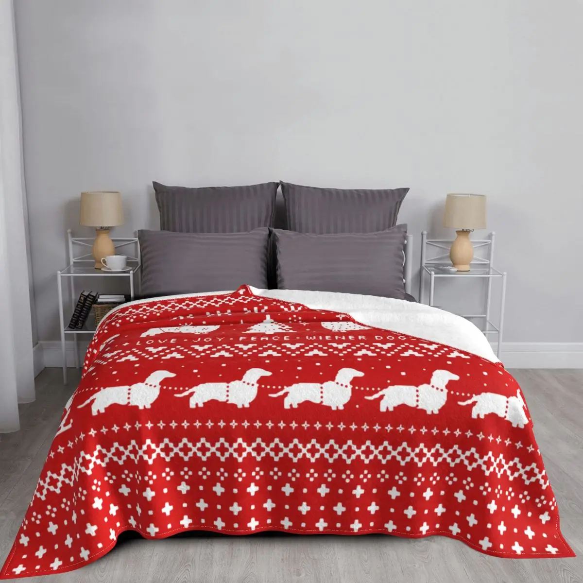 

Dachshunds Christmas Pattern Blanket Sausage Dog Lover Fleece Funny Warm Throw Blanket for Home Restaurant Spring/Autumn