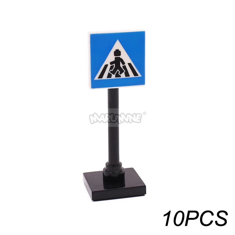 Marumine Verkeer Verkeersbord Licht Lamp Moc Blok Baksteen Onderdelen City Street View Building Bricks Blocks Accessoires Barrière Waarschuwing Maximum Snelheid