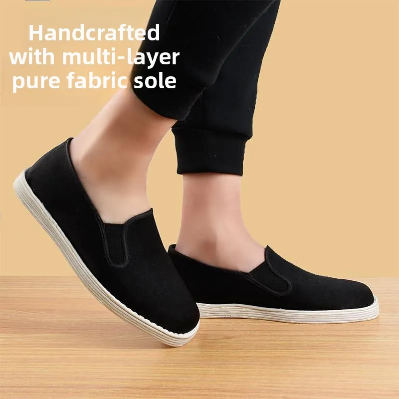 Handmade Men's Comfortable Work Shoes Breathable Cotton Slip-On Durable Anti-Slip Soft Flexible Beijing Thousand-Layer Sole