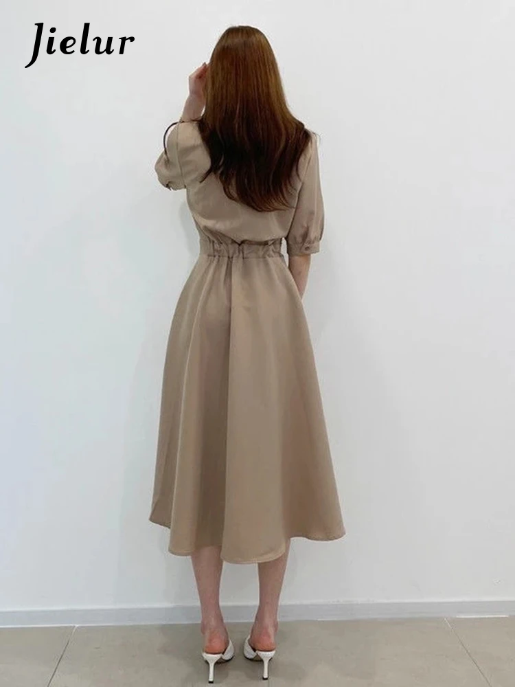 Jielur-Robe Chemise Femme Patchwork, Manches Courtes Bouffantes, Col Rabattu, Simple, Robe Française pour Femme, Bouton Unique, Printemps, Mode