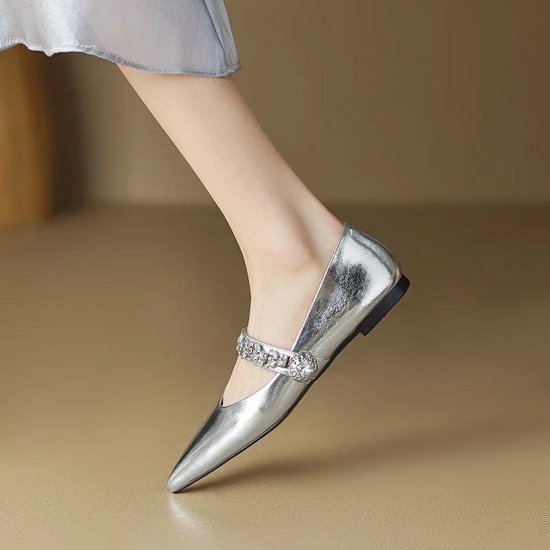 

Luxury Designer Women's Shoes New Exquisite Rhinestone Pointed Tip Casual Shoes for Woman Elegant French Flat Shoe Zapatos Mujer