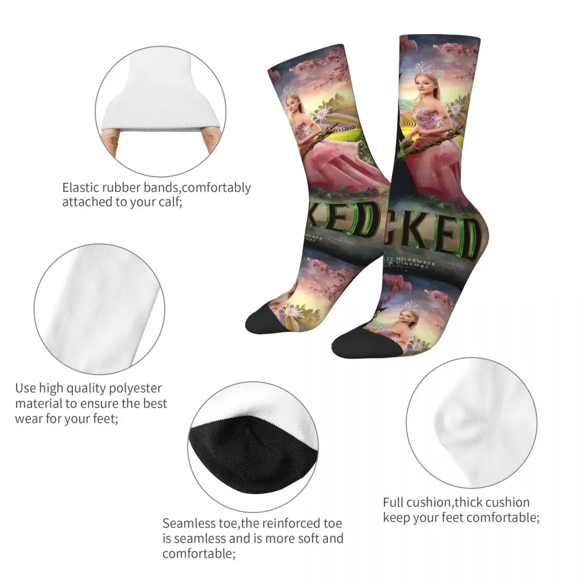 Wicked Elphaba & Glinda Socks Men Women Polyester Funny Happy Movie Socks Novelty Spring Summer Autumn Winter Socks Gift