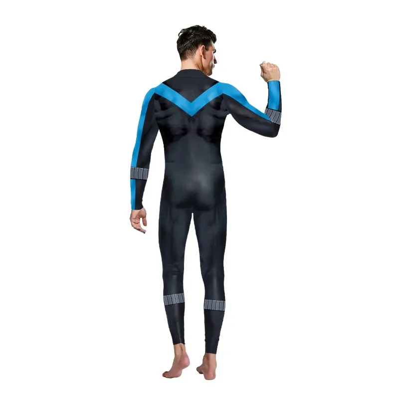 Hombres Erwachsene Männer Cosplay Coole Blau-Schwarze Strumpfhose Muskel-Bodysuit Anzug Halloween Karneval Aufführung Party Rollenspiel Jumpsuit – Detail 3