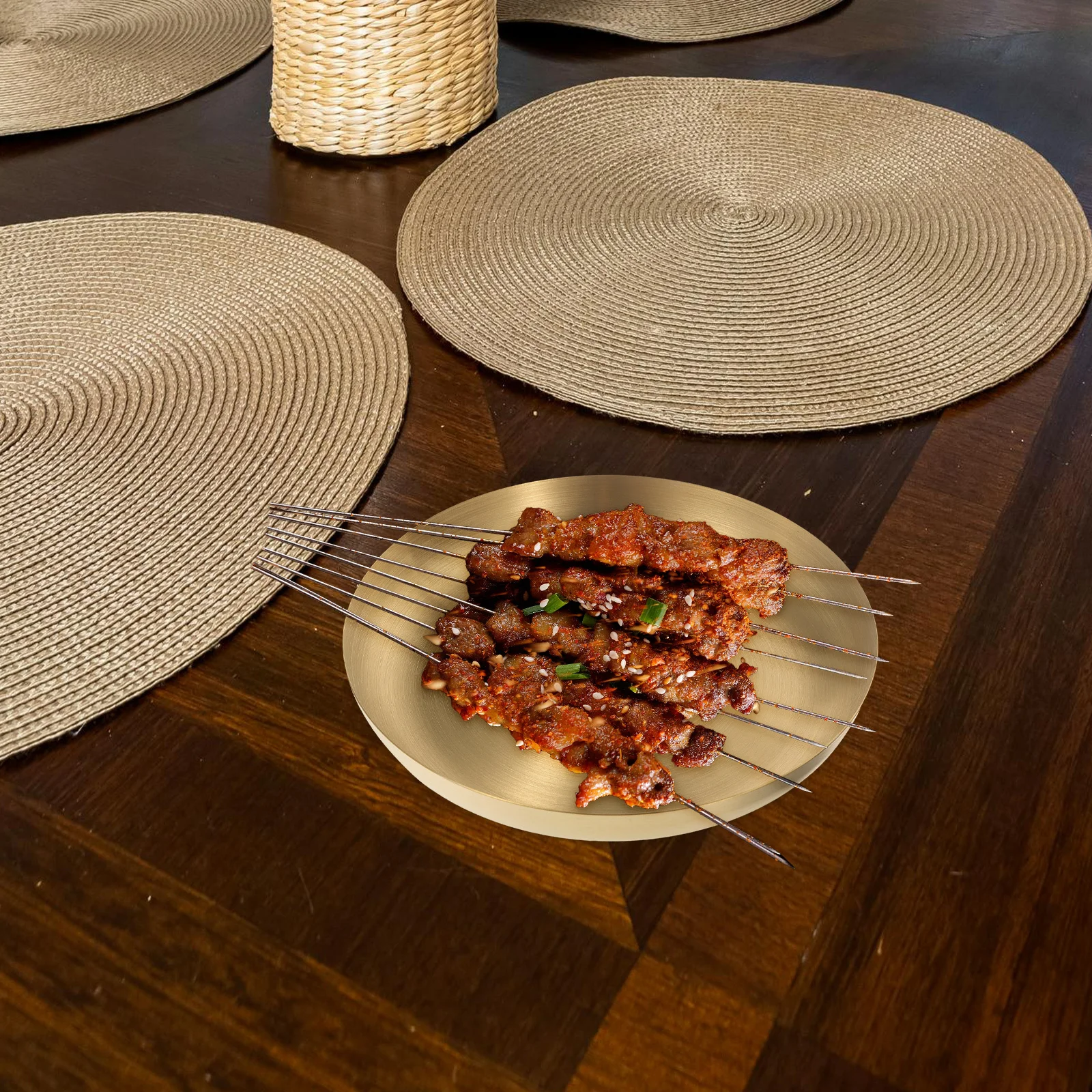 

Stainless Steel Snack Plate Gold Plated Bbq Serving Tray For Camping Grilling Western Cuisine Dessert Appetizer Kitchen