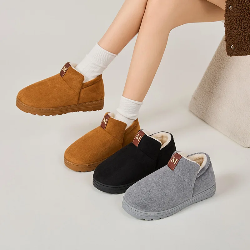 2026 Winter Couple Women's Fleece Lined Snow Boots Men Casual Shoes Slip on Warm Thick Heel Short Boot Korean Style Ankle Boots