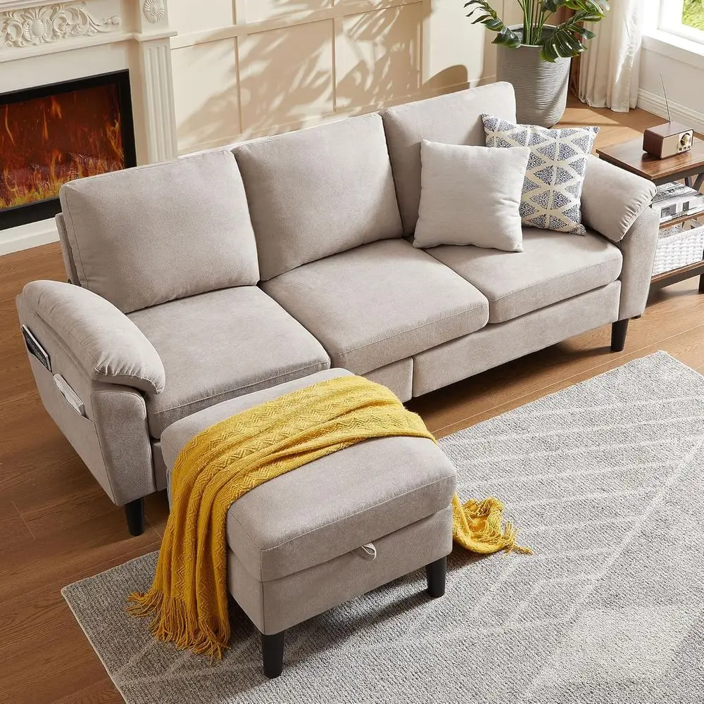 

80 Convertible Sectional Sofa, Small L-Shaped 3-Seat Couch with Reversible Storage Chaise, Polyester Fabric Sofas for Living Roo