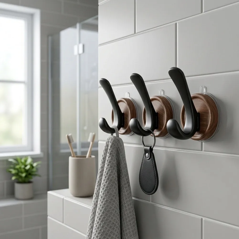 4 Piece Suction Cup Wall Hooks for For bathroom Doors No Required Easy Install for Smooth Surfaces ABS Material
