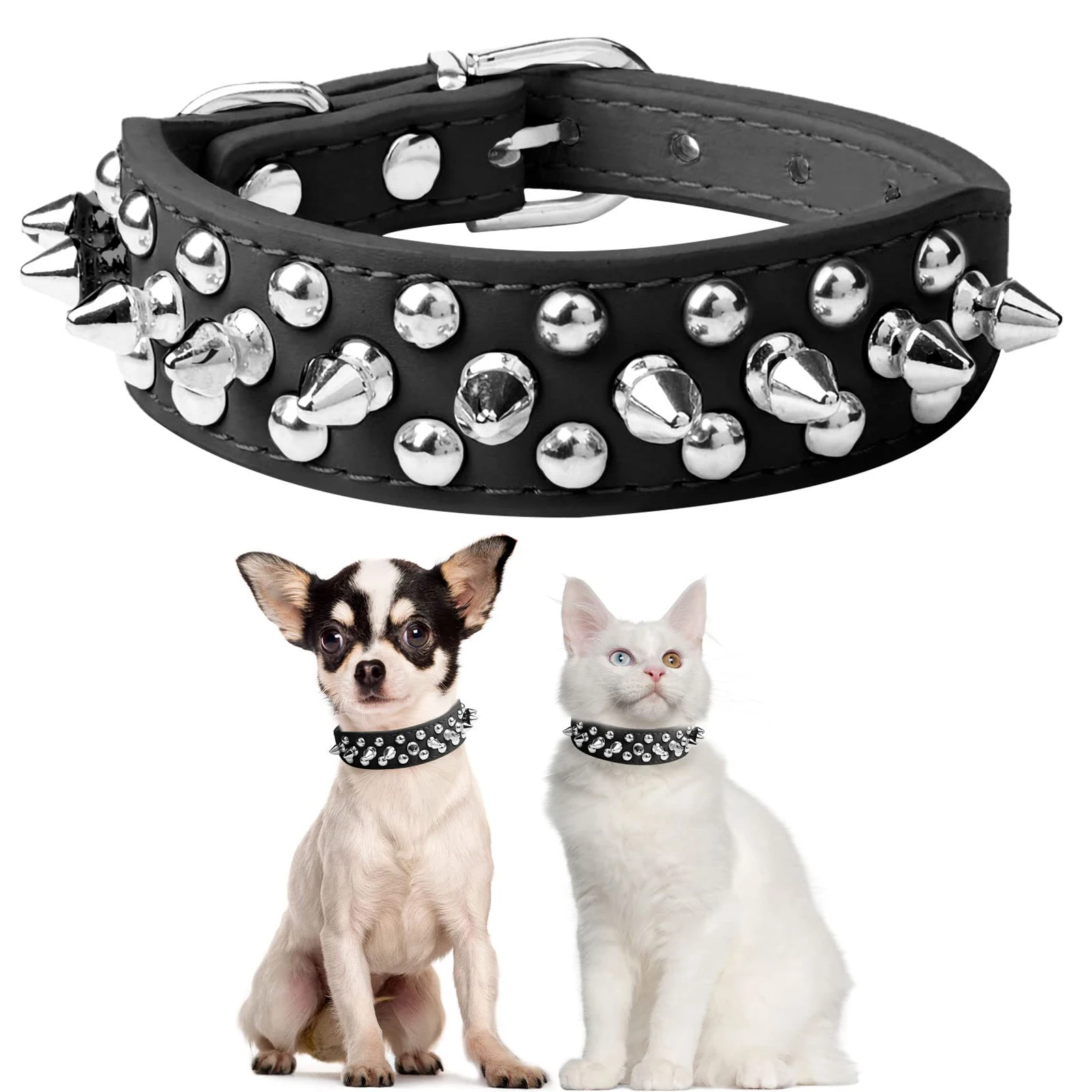 Adjustable Leather Pet Dog Collar Neck Strap Supplies PU Leather Punk Rivet Spiked Dog Collar Pet Collars for Small Dog Cat