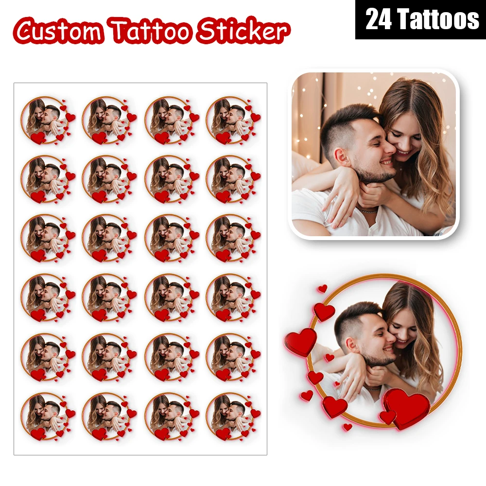 

24 Designs Red Love Heart Ring Couple Avatar Frame Custom Temporary Tattoos Customized Personalized Photo Face Tattoos Fun Party