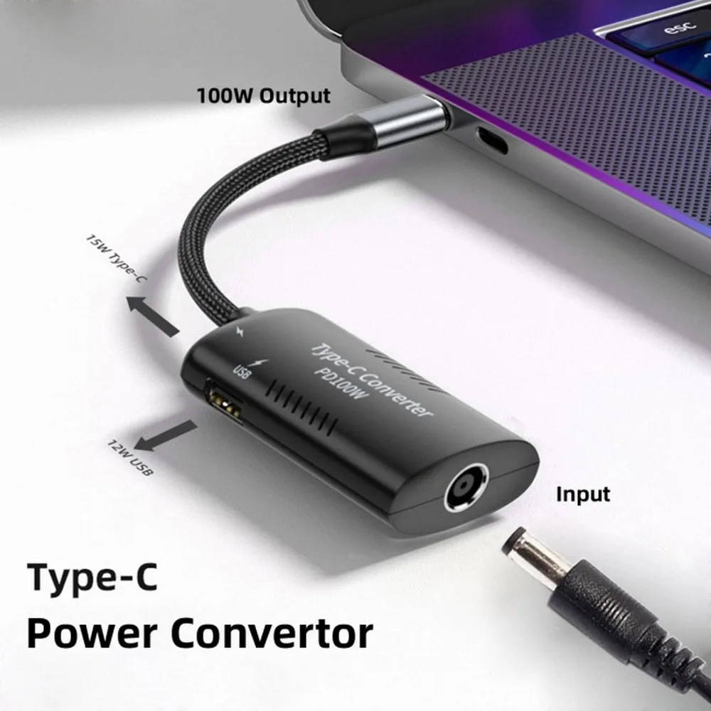 Type-C PD 100 W Power Converter 5.5x2.5mm Input to 100W Dual Type C USB-C and Type-A Output PD Emulator Trigger Charge Cable