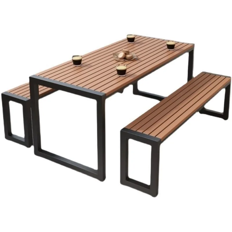 Outdoor courtyard table and chair combination protection long dining table and chair outdoor park open-air preservative wood