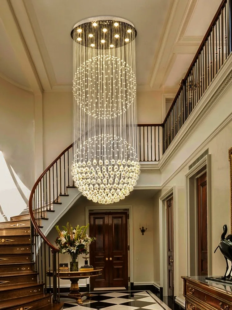 

Crystal Long High Ceiling Chandelier Staircase Lobby Villa Hotel Hall Hanging Pendant Light Home Decor Living Room Lighting Lamp