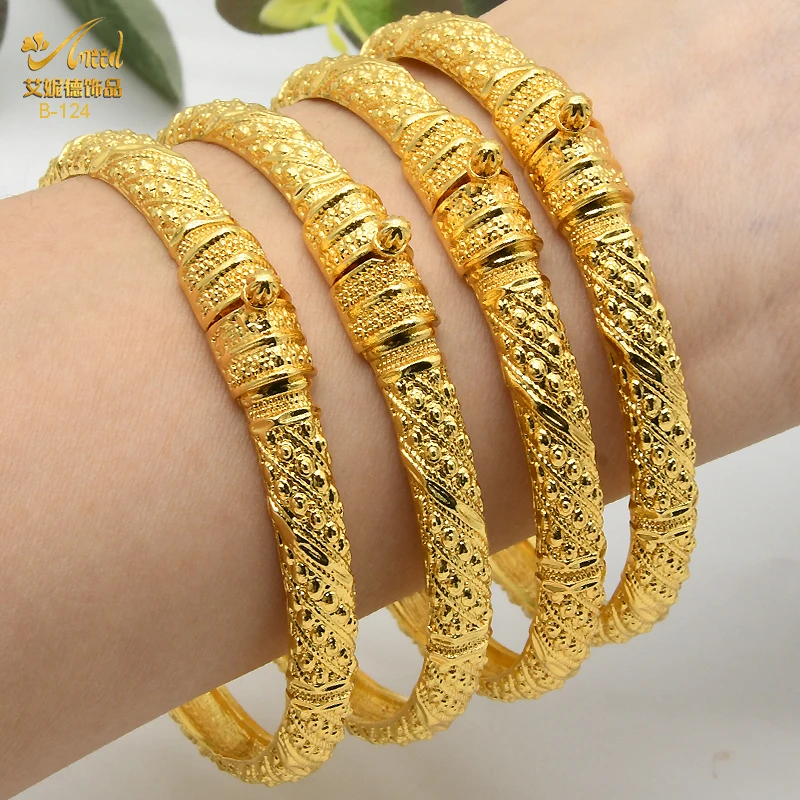 

ANIID 4Pcs/Lot Ethiopian Gold Plated Jewelry Bangles For Women Arabic Charm Bangles Indian Luxury Bride Wedding Gifts Wholesale