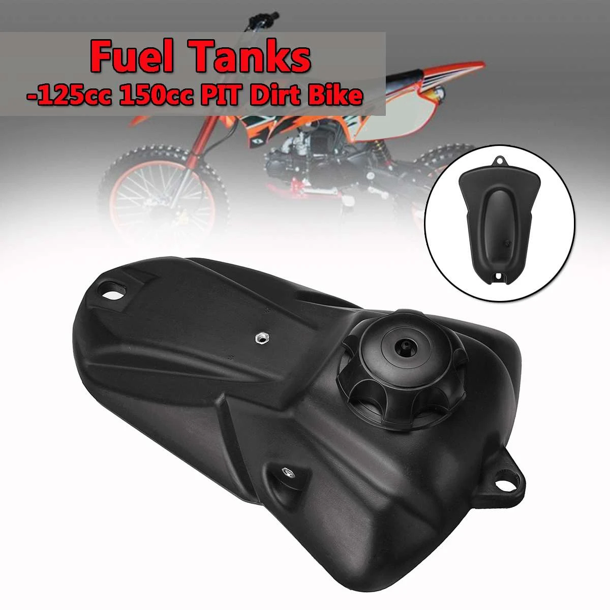 Tanque de combustível para motociclos com tampa, Motocross Minimotor, Gasolina Gasolina, Preto, Pro Trail, Dirt Bike, 125cc, 150cc, Pit, Novo