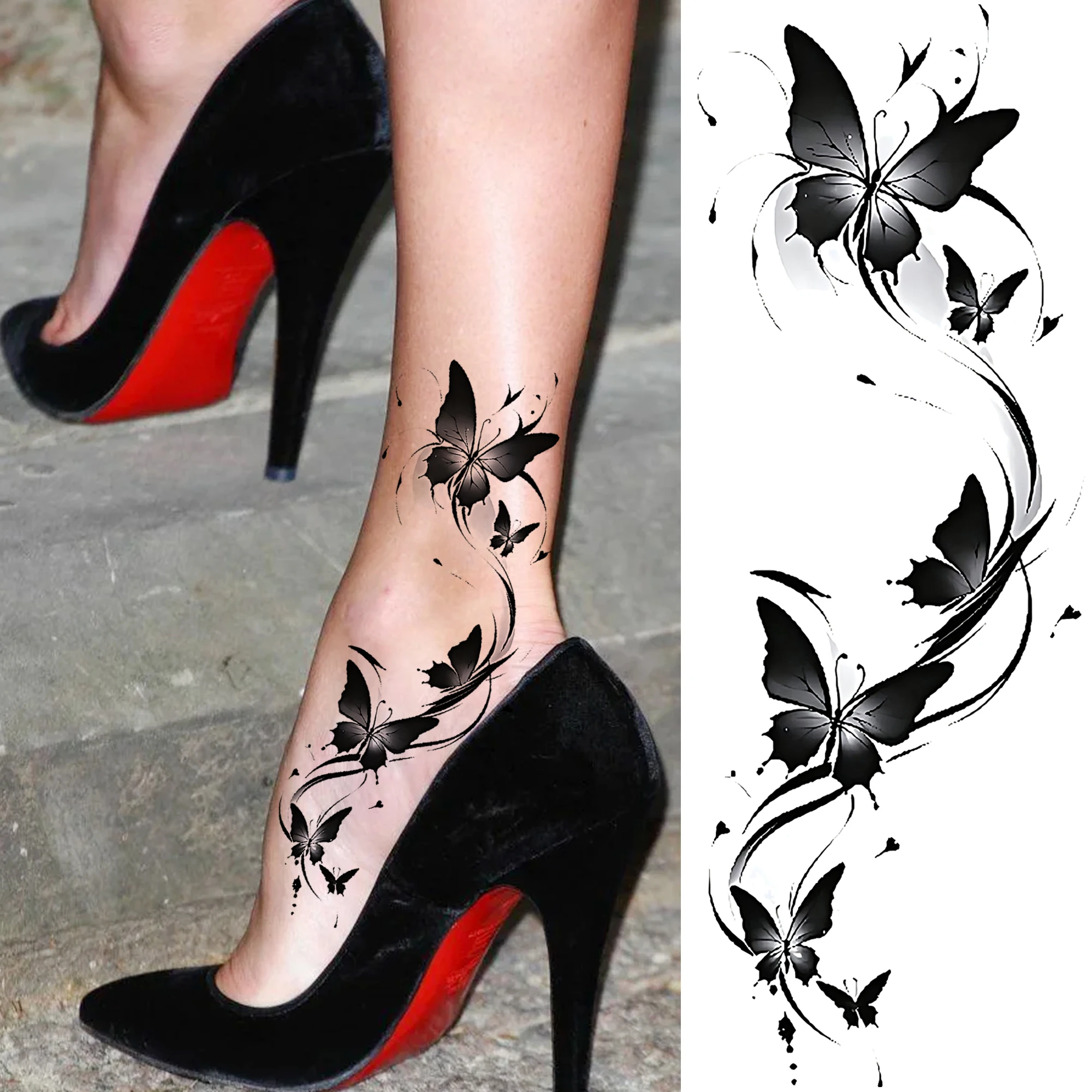 1 Sheet Rose Lily Butterfly Temporary Tattoos Women Hands Foot Neck, Fake Tattoo Sticker Waterproof Long Lasting Realistic Tatoo