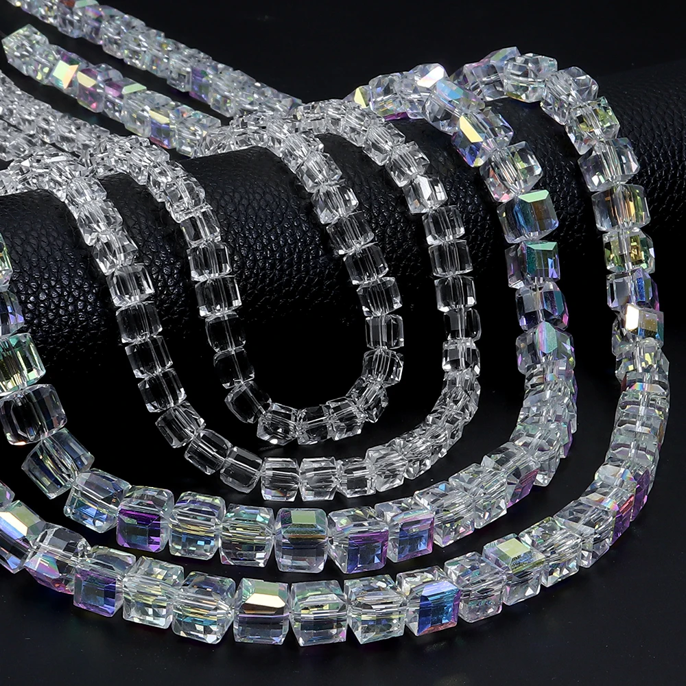 3 4 6 8 10mm Transparente AB-Farbige Würfel Quadratische Facettierte Tschechische Kristallglasperlen für Schmuckherstellung DIY Armband Zubehör – Detail 6