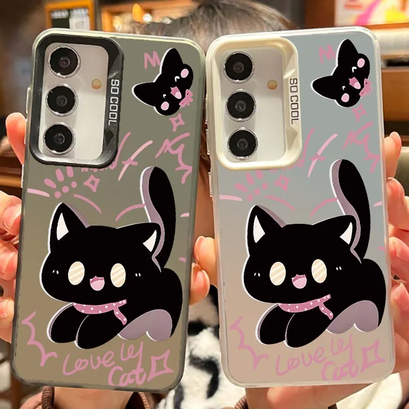 Cute Cartoon Kitten For Samsung Galaxy Note 20 S20 Plus Lite Ultra FE 5G Matte Colored Silver Phone Case Cover