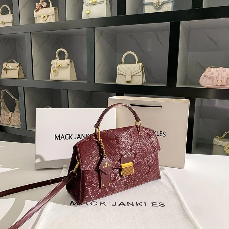 

Ele Snake Skin Pattern Leather Handbag Women's oulder Crossbody Bag Ma Jankles Soft Briti Sle Tote Bag for Autumn...