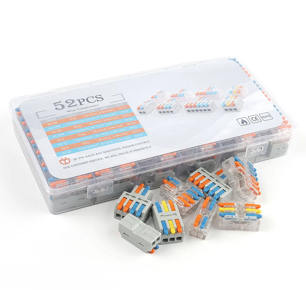 

52/54PCS Universal Compact Type Wire Connector Quick Plug-in Terminals Electrical Equipment Lever Nut Connectors 250V/32A