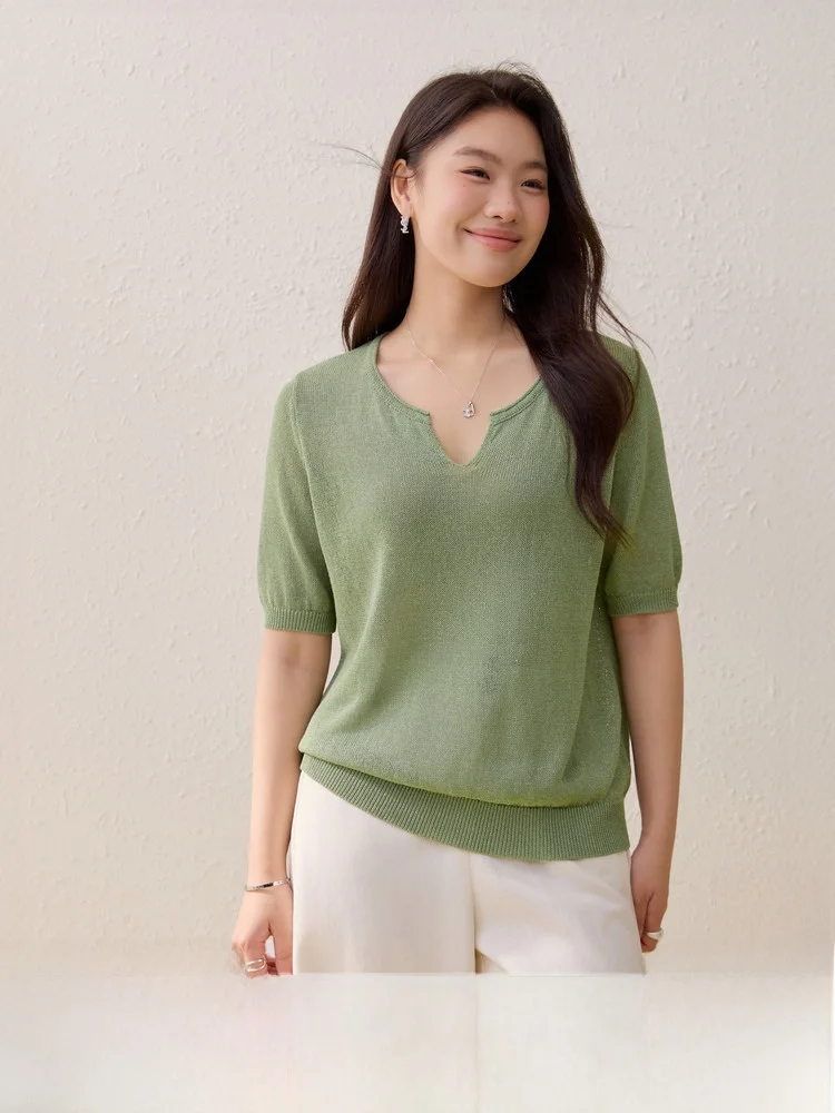 

Breathable Hollow out Light Weight Knitted Top Paper Silk Sea Island Micro Light Women's plus Size Summer New Style QLXQL1730HGF