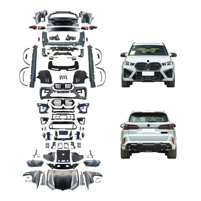 2007-2010 X5 E70 Facelift Kit Upgrade To F95 LCI X5M Style Front Rear Bumper With Fog Light Cut-Out PartsOld To New Facelift Bod