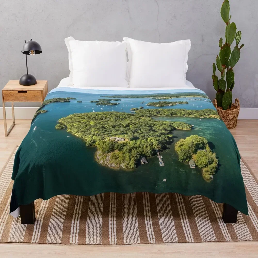 

Thousand Islands and the St. Lawrence River in Gananoque, Canada Throw Blanket Flannel Fleece Soft Warm Throw Blanket