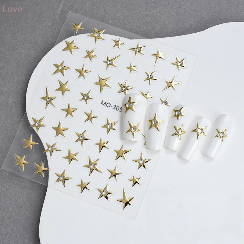 3D 不規則な五芒星ラインストーンネイルステッカー Y2K Satr ネイルアートデカールスターライトチャーム箔装飾自己粘着