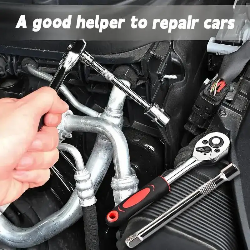 46Pcs Metric Socket Wrench Set Auto Car Repair Tool Kit Professional Mechanical Maintenance Hand Tools Ratchet Spanner Screwdriver Bits Hex Key Multipurpose Hardware Combo with Portable Storage Case - view 7