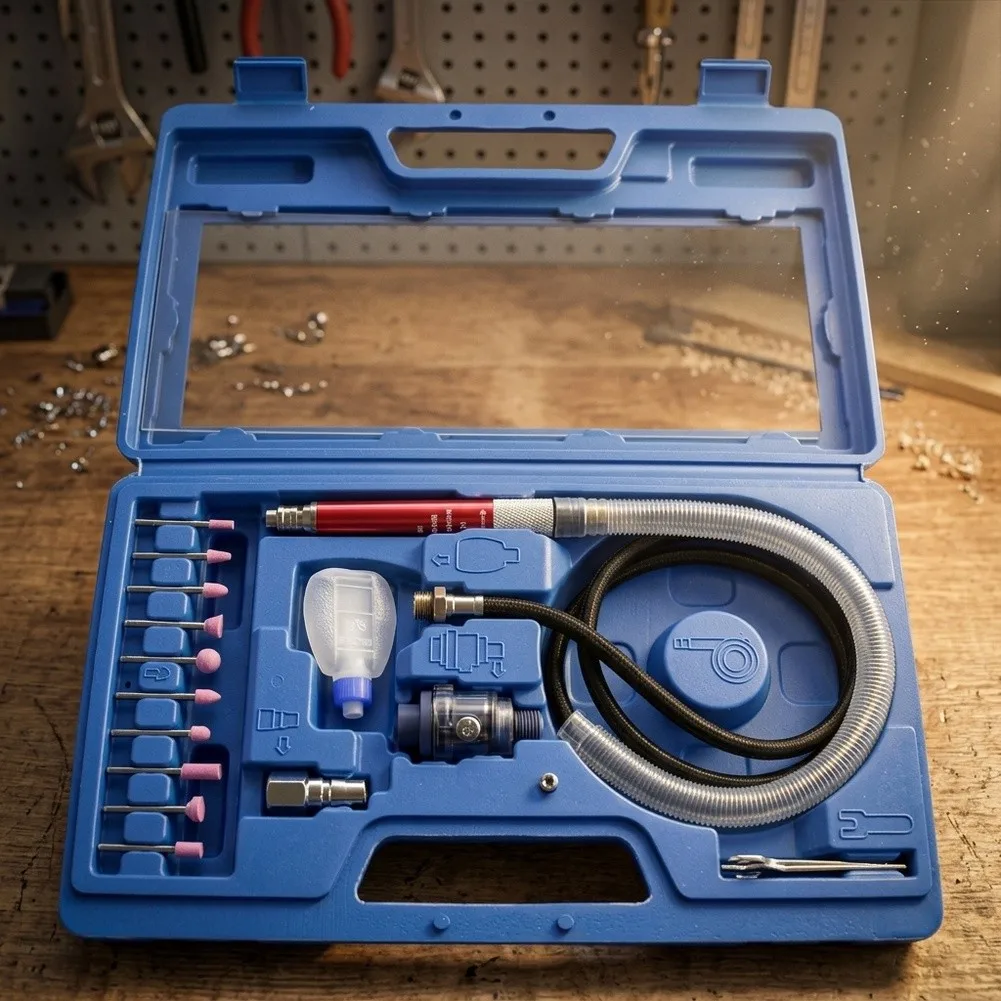 3mm Collet Pneumatic Die Grinder Pen Kit with Low Noise Rear and Range of Grinding Bits for Consistent Precision Results