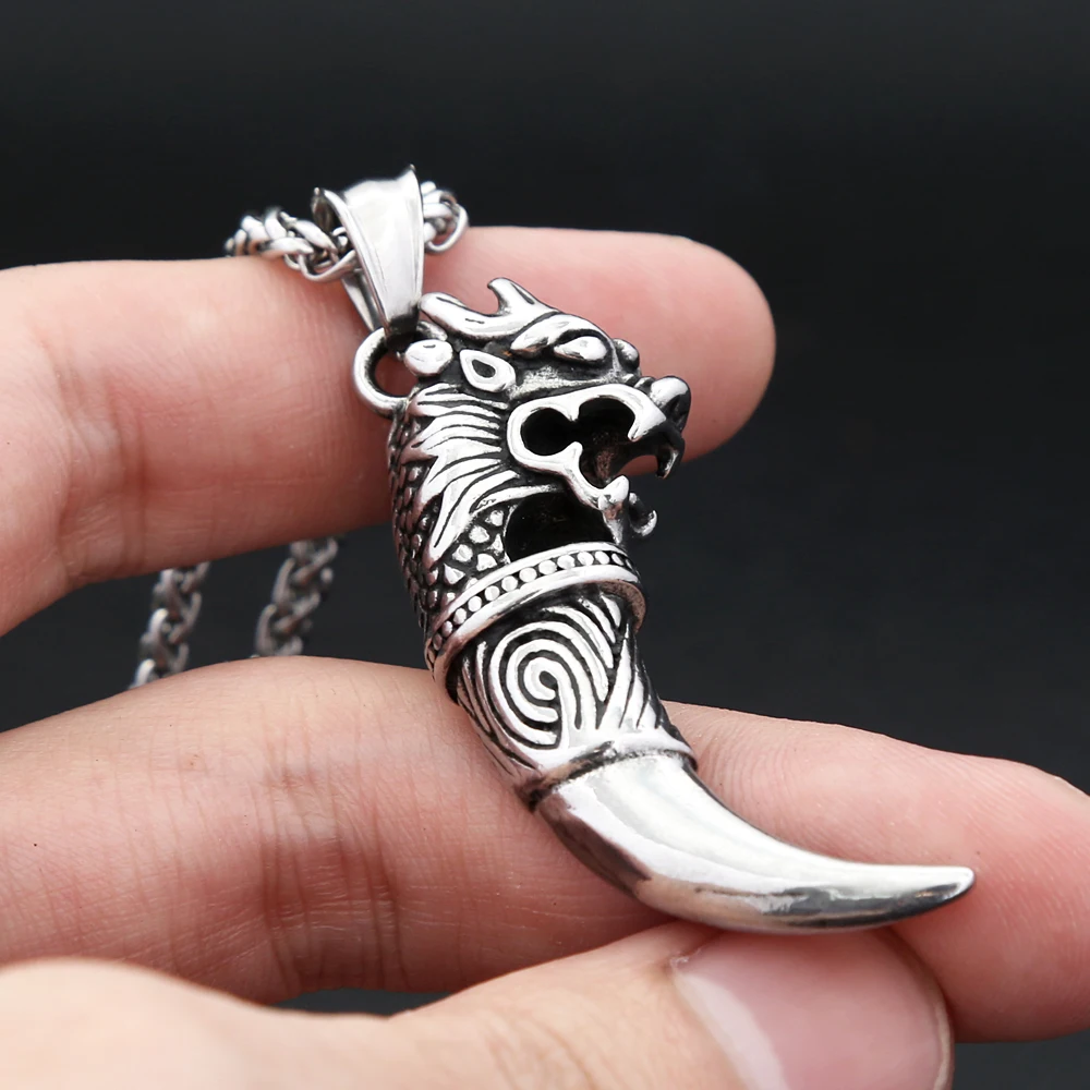 Vintage Personality Stainless Steel Wolf Tooth Pendant Necklace For Men Boys Fashion Domineering Animal Jewelry Gifts Wholesale