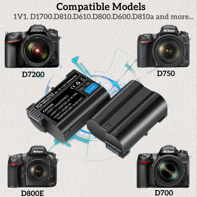 EN EL15 7.0V 3500mAh High Capacity Digital Camera Battery Compatible with Nikon D850 D7500 D500 D600 D610 D750 D800 D810 D810A D