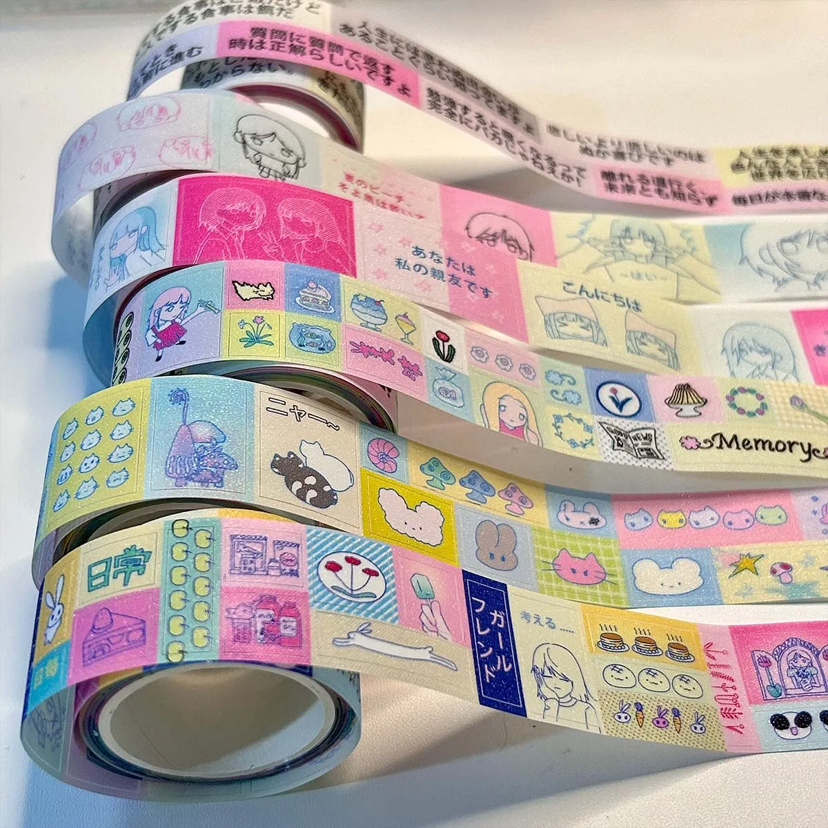 Kawaii Shiny PET Characters Washi Tape Deco Stickers for Scrapbooking Masking Tape For Arts Diy Crafts Journal Planner