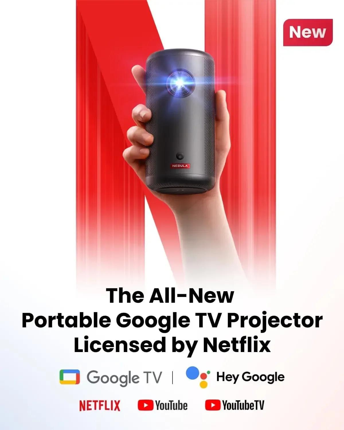 Capsule 3 GTV Projector, Netflix Officially Licensed, 1080P Smart Mini Projector with Wi-Fi, 2.5 Hours of Playtime,