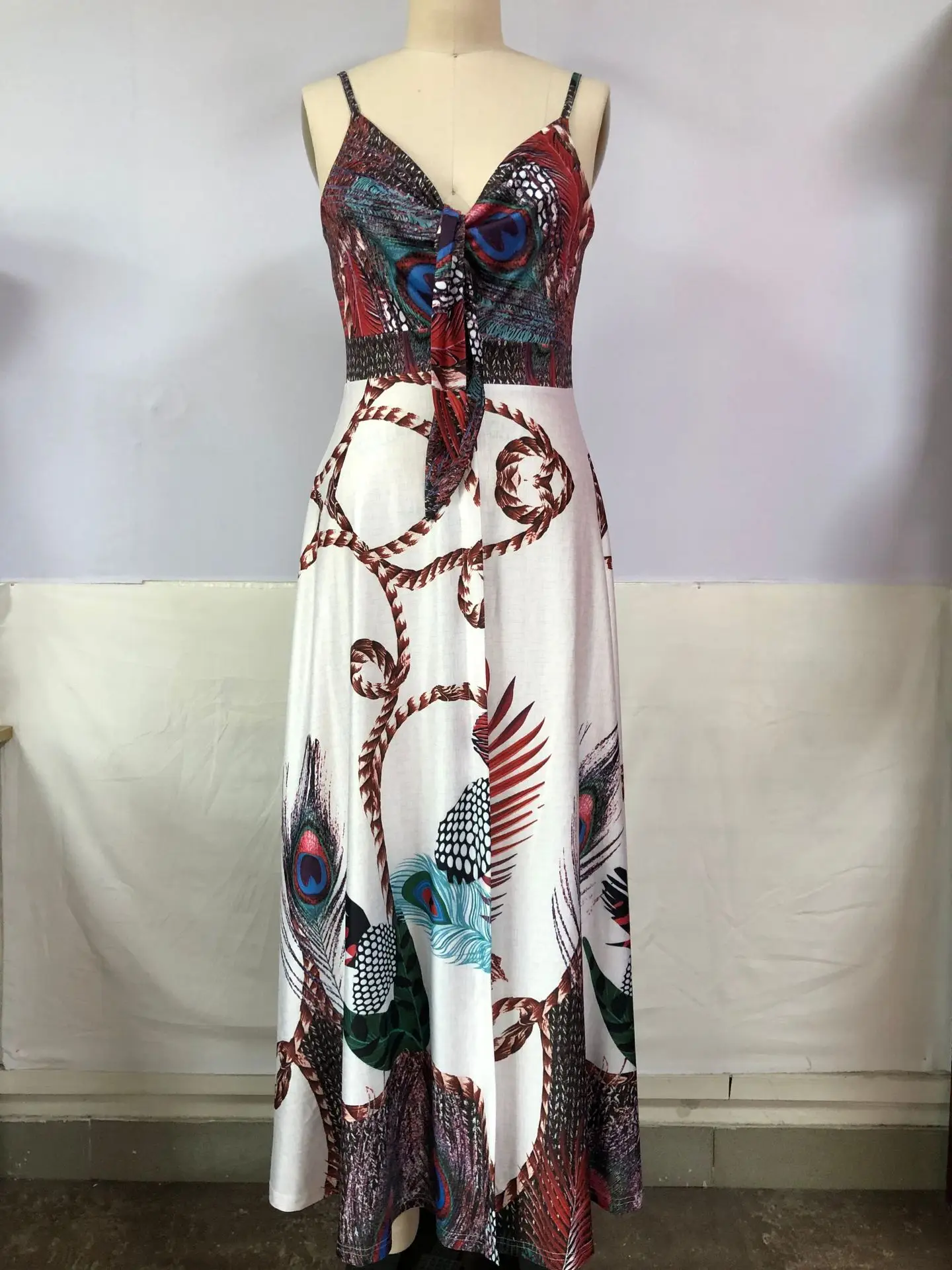 Abito con canottiera floreale completo con lacci Abito estivo da donna con cinturino per spaghetti Abito lungo a vita alta slim fit con cinturino sexy Abito lungo altalena