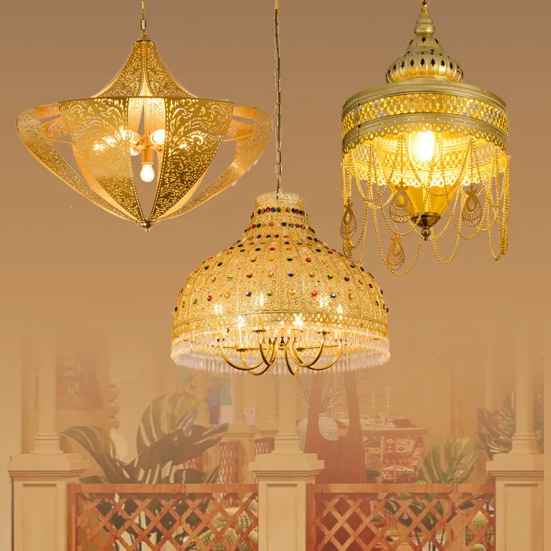 

Thailand Exotic Luxury Metal LED E27 Pendant Lamp Romantic Atmoshere Restaurant Hotel Bedroom Living Room Creative Light Fixture