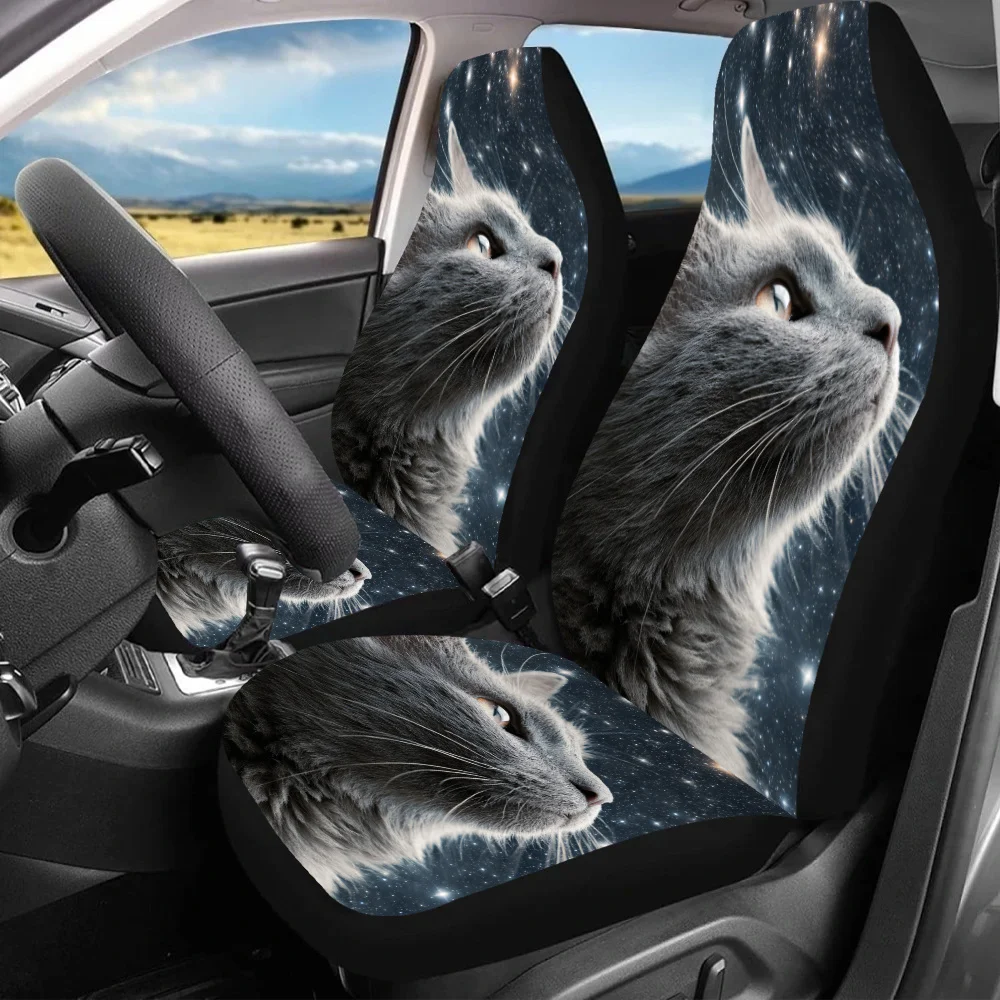 Juego de 2 fundas para asientos de coche Starry Cat Gaze, adecuadas para todos, complementos ideales para el coche para mujeres, ajuste universal para asientos delanteros en y S
