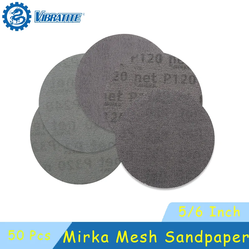 Mirka Mesh Sandpaper 5/6 Inch Autonet 50 Pcs  Assorted 80-800 Grit Aluminum Oxide Hook Loop for Car Paint Wood Drywall Polishing