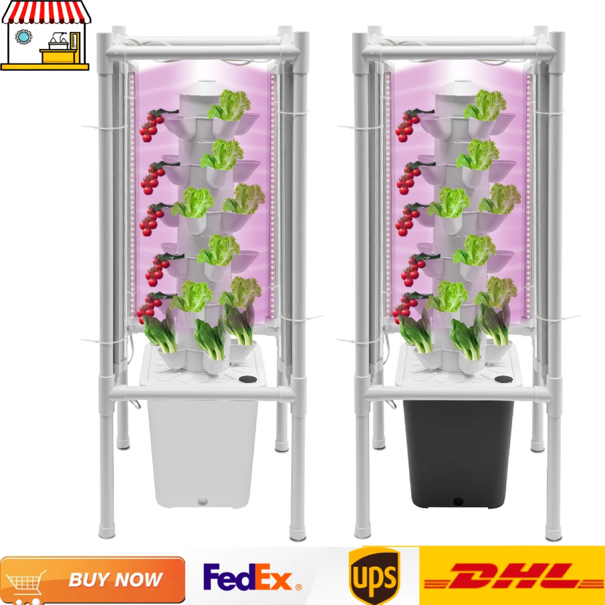 30-Holes Hydroponic Garden Vertical Tower with Growing Light |Growing System Vegetable Planter for Balcony Garden Greenhouse