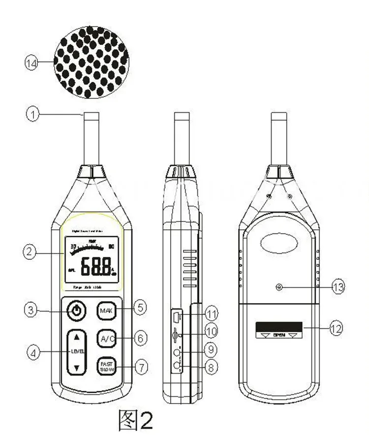 HY1361 sound level meter 30-130db Decibel meter Volume measurement USB data storage